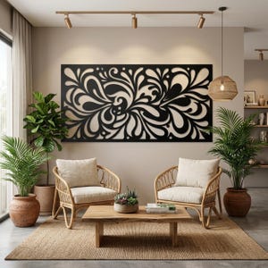 Abstrakte Metallwandkunst mit Wirbelmuster, abstrakte Wohnzimmerdekoration, großflächige horizontale Dekoration, Dekoration über der Konsole, luxuriöse Wohndekoration, Wanddekoration für den Flur