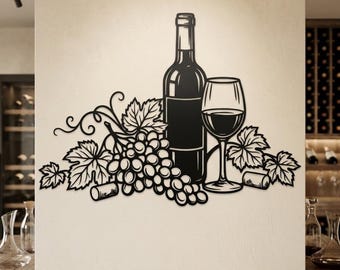 Wine Bistro Decor, Grape Vine Metal Wall Art, Dining Room Decor, Wine Cellar Decor, Wine Lover Gift, Large Winery Sign, Home Bar Decor