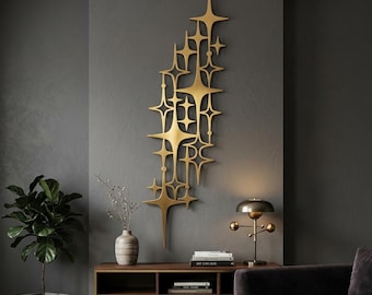 Starburst Metal Wall Art, Mid Century Modern Decor, Narrow Vertical Wall Art, Atomic Entryway Decor, Retro Lounge Decor, Stargazer Gift