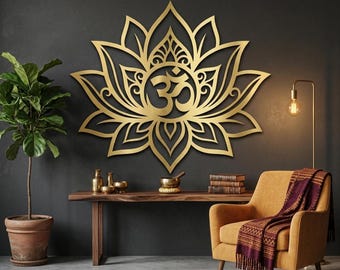 Lotus with Om Metal Wall Art, Lotus Metal Wall Decor, Large Yoga Studio Decor, Meditation Room Decor, Metal Om Sign, Yoga Lover Gift for Her
