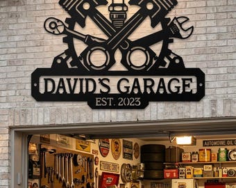 Personalized Mechanic Garage Sign, Custom Piston Garage Sign, Spark Plug Workshop Decor, Industrial Auto Shop Plaque, Gearhead Gift