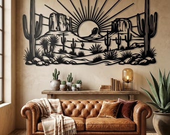 Desert Sunset Metal Wall Art, Southwestern Home Decor, Above Fireplace Decor, Cactus Living Room Decor, Arizona Gifts, Country Home Decor