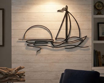 Sailboat Metal Wall Art, Coastal Entryway Decor, Beach House Wall Decor, Poolside Outdoor Wall Art, Nautical Cottage Decor, Sailor Gift