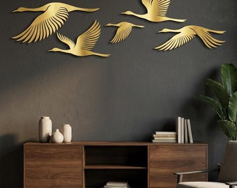 Flying Crane Metal Wall Art, Modern Japanese Wall Decor, Living Room Decor, Over Fireplace Wall Art, Birdwatcher Gift, minimalist wall art