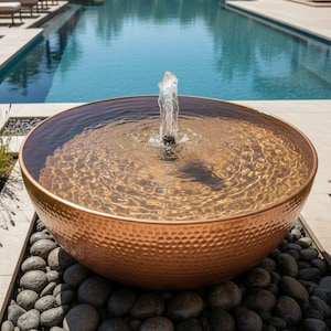 Handmade Hammered Copper Fountain Bowl, Luxury Pool Water Feature, Moroccan Copper Garden Fountain, Outdoor Patio Decor