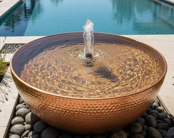 Handmade Hammered Copper Fountain Bowl, Luxury Pool Water Feature, Moroccan Copper Garden Fountain, Outdoor Patio Decor