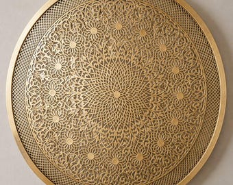 Marockansk mässingsväggdekoration, handgjord metallväggkonst, rund islamisk väggbonad, lyxig marockansk heminredning, geometrisk mandala-väggpanel