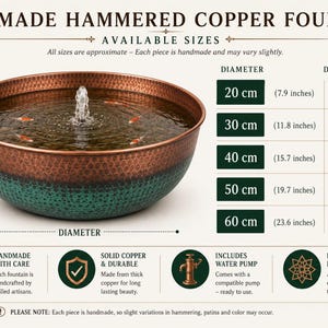 Handmade Hammered Copper Garden Fountain with Pump – Outdoor Water Feature – Moroccan Patio & Landscape Decor image 8