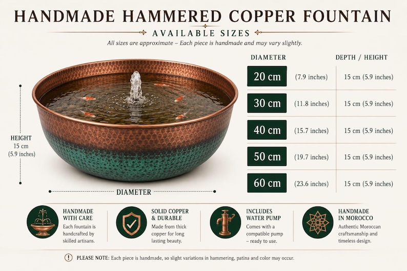 Handmade Hammered Copper Garden Fountain with Pump – Outdoor Water Feature – Moroccan Patio & Landscape Decor image 8
