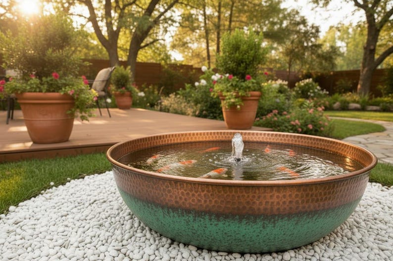 Handmade Hammered Copper Garden Fountain with Pump – Outdoor Water Feature – Moroccan Patio & Landscape Decor image 3