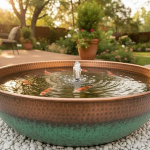 Handmade Hammered Copper Garden Fountain with Pump – Outdoor Water Feature – Moroccan Patio & Landscape Decor image 2