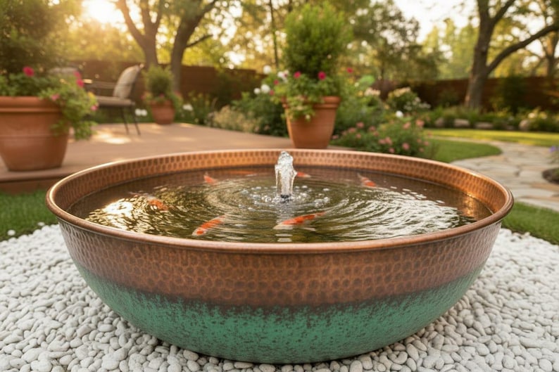 Handmade Hammered Copper Garden Fountain with Pump – Outdoor Water Feature – Moroccan Patio & Landscape Decor image 2