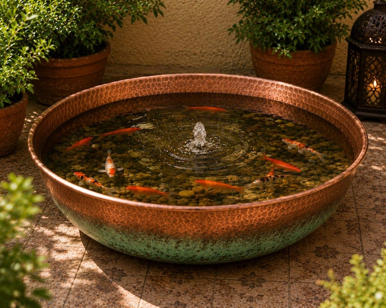 Handmade Hammered Copper Garden Fountain with Pump – Outdoor Water Feature – Moroccan Patio & Landscape Decor image 7