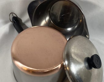 Vintage Revere Ware 3 Qt Sauce Pan Pot W/ Lid & Boiler Pre-1968 Copper Bottom Stainless Steel Revereware