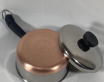 Vintage 1801 Revere Ware 1 Qt Saucepan Pot Copper Bottom Stainless Double Ring with Lid Revereware