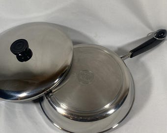 Vintage Revere Ware Tri Ply Disc Bottom 9" Skillet Fry Pan & Lid Stainless Steel 94c Clinton Revereware