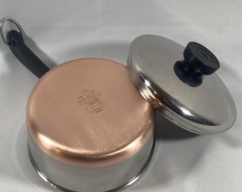 Vintage 1801 Revere Ware 1 Qt -95a Copper Bottom Pan Pot Lid Clinton IL USA Stainless Steel Revereware