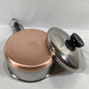 Vintage Revere Ware 1 Qt Quart Copper Bottom Sauce Pan, Lid Clinton 99 e Stainless Steel Revereware