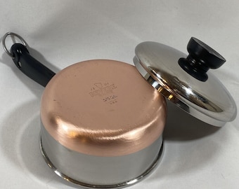 Vintage Revere Ware 3/4 Qt. Copper Bottom Sauce Pan W/ Lid Rome NY USA Stainless Steel Revereware