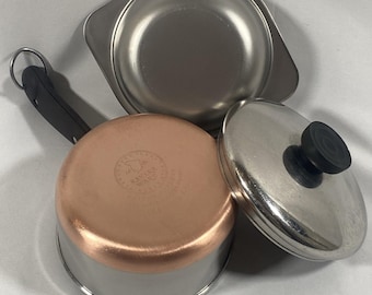Vintage Revere Ware 1 Qt Saucepan Copper Bottom Stainless Steel Double Ring, Lid Boiler Insert Revereware