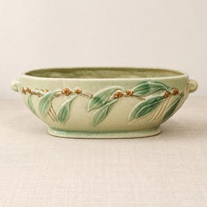 Vintage Roseville Pottery Bittersweet Bowl 827-8 | 1951 Green & Orange Art Pottery Console Dish | Mid Century Oval Centerpiece
