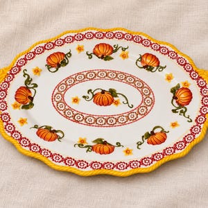 Temp-tations by Tara Old World Pumpkin Patch Oval Serving Platter with Handles, 18.5” Fall Harvest Dish