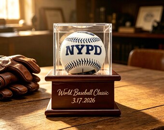 Vitrine de baseball personnalisée - Grande base en bois, couverture en acrylique transparent, cadeau gravé