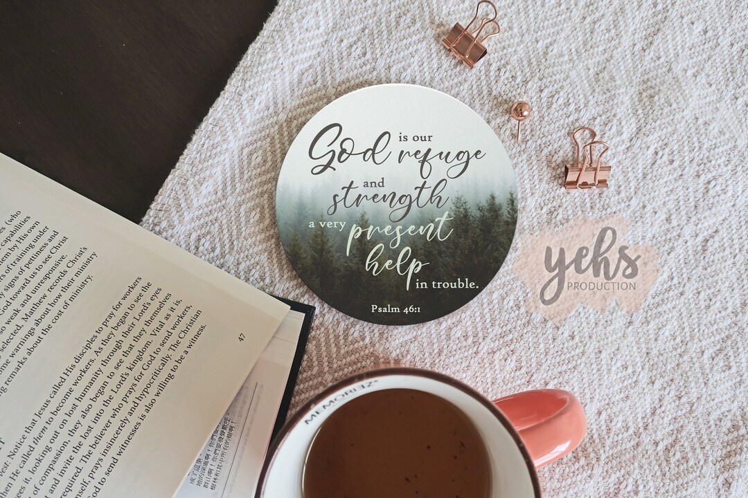 Berggrünes Untersetzer Set, Psalm 46 Christliches Geschenk für Zuhause