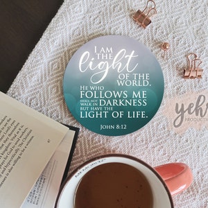 Christian Teacher Appreciation Gift, Encouragement Coaster, John 8:12 Bible Verse, perfect for Tea Or Coffee Lovers, Light of the World