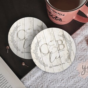 Custom Coaster Set, Wedding Gift, Monogram Coaster, Family Name Gift, Anniversary Gift, Rustic Ceramic Coaster, Farmhouse Home New Home Gift
