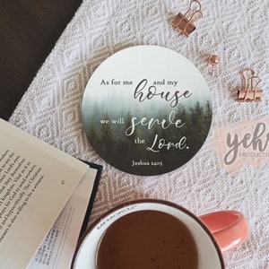 Christian Ceramic Coaster Gift with Joshua 24:15, As for Me and My House Will Serve the Lord