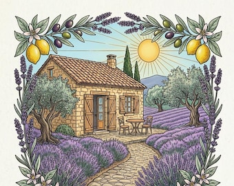 Libro da colorare sulla Provenza / Scenari di un villaggio, giardini e atelier nella campagna francese (Download PDF)