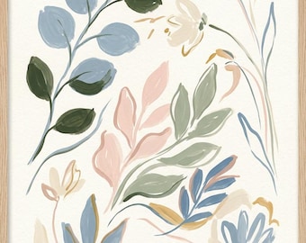 Stampe artistiche botaniche dai colori pastello, pacchetto di stampe astratte floreali delicate (download digitale)