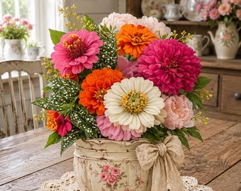 Cosy Cottage bloemen in vaas, bedrukbaar