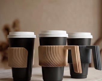 RidgeFlow Coffee Cup Sleeve & Handle | Minimalist Reusable Coffee Cup Holder pack of 2