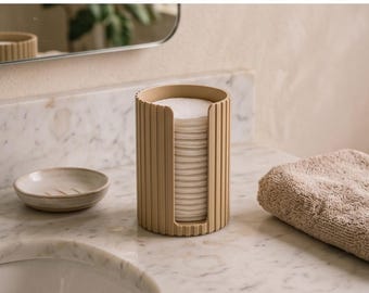 Soporte acanalado para discos de algodón / Organizador de baño con ranuras para discos de algodón / Almacenamiento minimalista para tocador / Dispensador moderno para el cuidado de la piel