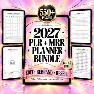 2027 Planner Bundle PLR MRR, 550+ Printable Journal Pages, A4 A5 PDFs, Commercial License and Python Source