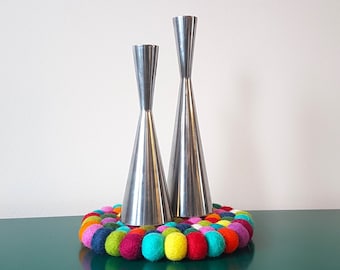 Vintage Postmodern Stainless Steel Candlestick Candle Holders