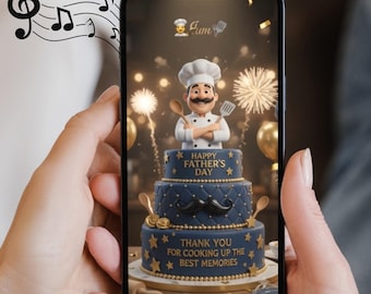 Father's Day Video Bundle Ecard | Chef Dad Cake, Trophy, Champagne (Digital Download)| Digital Greeting Animated card