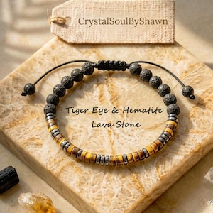 Morse-Code Geheime Nachricht Armband, Tigerauge Hämatit Onyx Aquamarin Lavastein, personalisierte spirituelle Stärke & Erdung Kristall Geschenk