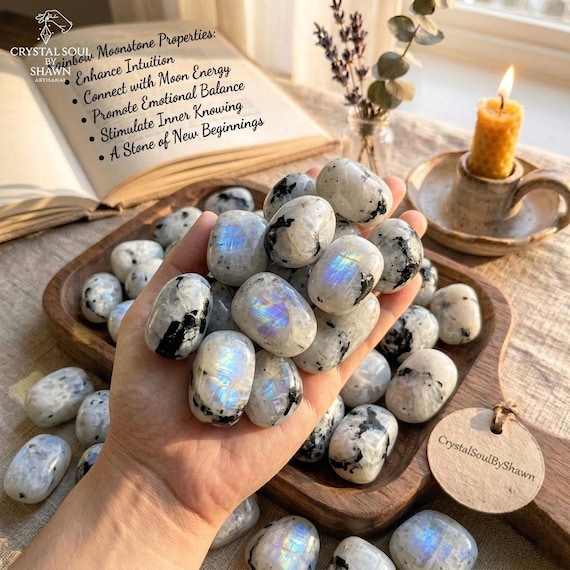 AAA Rainbow Moonstone Tumbled Stone Polished Flashy Pocket Crystal Spiritual Meditation for Manifestation