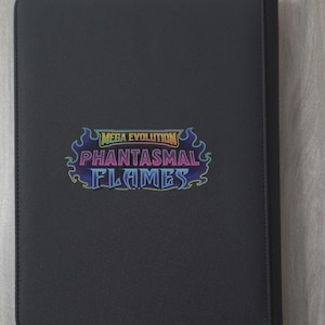 Custom UV printed Pokémon-themed trading card black zippered Vault X binder featuring Mega Charizard X SIR design in the front and Phantasmal Flames set logo at the back of the binder, Side loading tcg binder