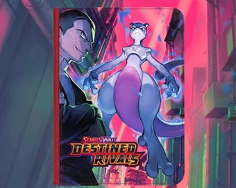 Destined Rivals-Team Rocket Mewtwo Custom UV printed: VaultX or Top Loader Zip Binders. "Top Loader Binder - 288 cards - Not for master set"