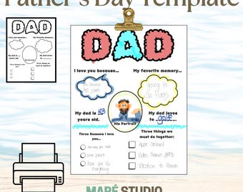 Bundel Vaderdag-aandenken | Handafdruk ambacht, alles over papa en papa afdrukbaar interview | Cadeau van kinderen | Direct downloaden