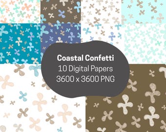 Digitaal papieren pakket Coastal Confetti | 10 abstracte achtergrondpapieren | Neutraal plakboekpapier met zeeschuim | Plannerpapier, png