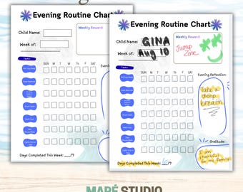 Afdrukbaar schema avondroutine | PDF dagelijkse gewoonte-tracker | Checklist voor het slapengaan voor kinderen | Bewerkbare canvassjabloon | Direct downloaden