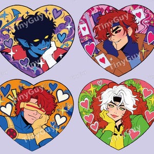 PREORDER: X-Men Heart Keychains - Rogue, Gambit, Nightcrawler & Cyclops | 3-Inch Double-Sided Acrylic Charms