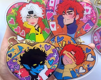 PREORDER: X-Men Heart Keychains - Rogue, Gambit, Nightcrawler & Cyclops | 3-Inch Double-Sided Acrylic Charms