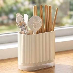Fluted Design Kitchen Utensil Holder, Countertop Organizer Drainer, Chopstick and Cutlery Storage, Fashionable Utensil Holder