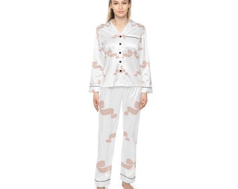 Kokette Rosa Schleife Satin Pyjamas Ästhetische Vintage Ribbon Luxus PJ Set Cute Cottagecore Loungewear